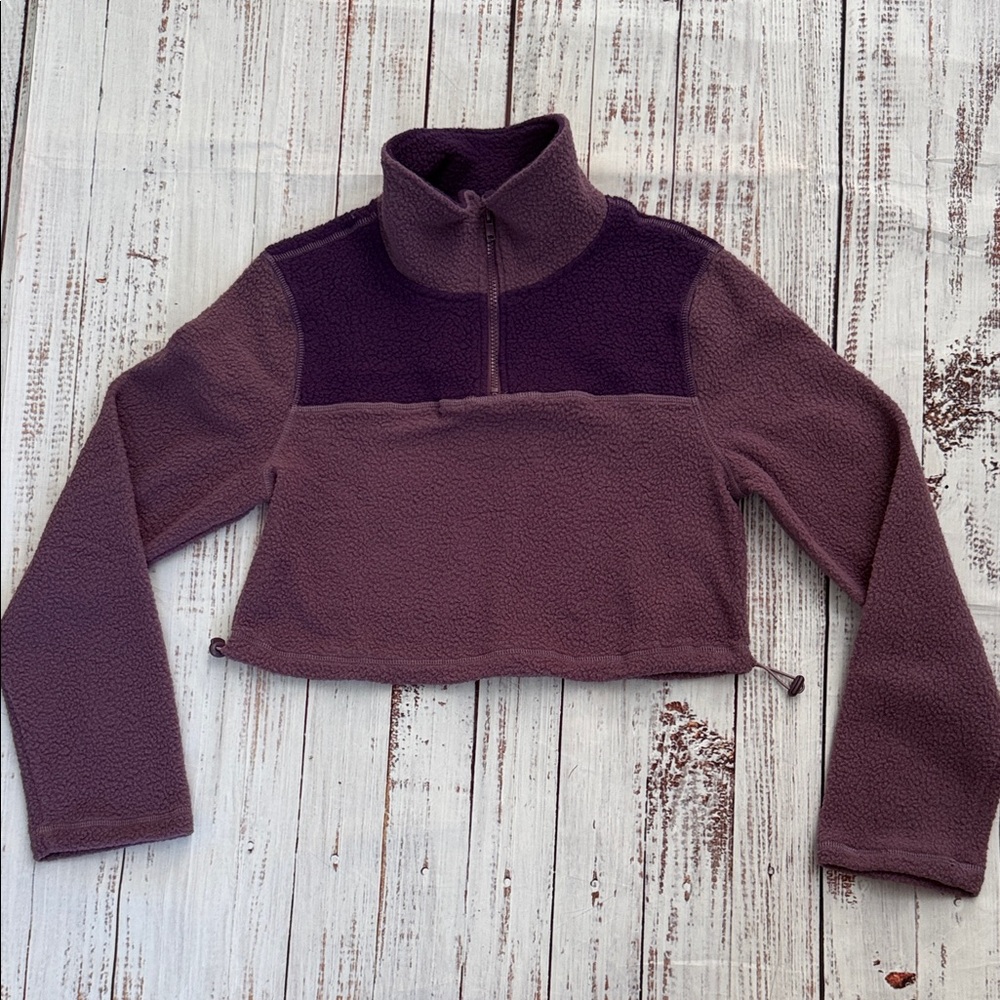 Le Lis Two-Tone Purple Fleece Quarter-Zip Cropped Pullover XS NWT